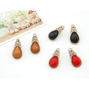 E-0257 Korea Style retro copper tone alloy drip gem ear stud