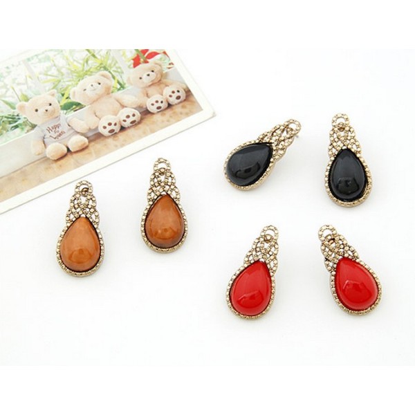 E-0257 Korea Style retro copper tone alloy drip gem ear stud