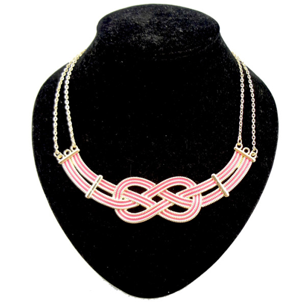 N-4521 punk gold plated metal enamel stripe knit Geometric Necklace