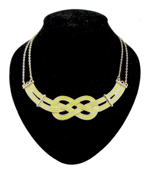N-4521 punk gold plated metal enamel stripe knit Geometric Necklace