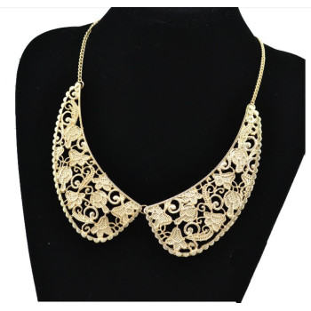 N-2024 gold plated Metal Hollow Out Lace Design Flower Collar Choker Necklace