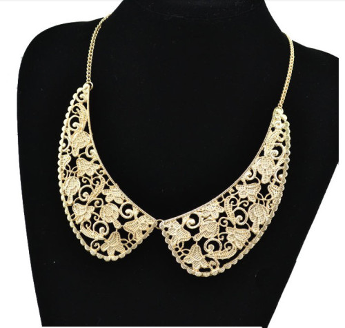 N-2024 gold plated Metal Hollow Out Lace Design Flower Collar Choker Necklace