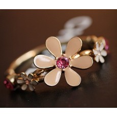 B-0275 gold plated pink crystal enamel flower stretch bracelet
