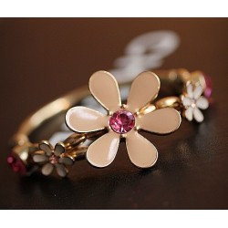 B-0275 gold plated pink crystal enamel flower stretch bracelet