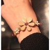 B-0275 gold plated pink crystal enamel flower stretch bracelet