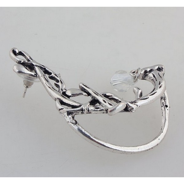 E-1199 Punk Gothic silver/bronze tone crystal rattan  nail shape ear cuff clip