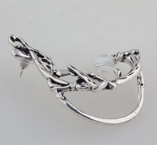 E-1199 Punk Gothic silver/bronze tone crystal rattan  nail shape ear cuff clip