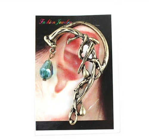 E-1199 Punk Gothic silver/bronze tone crystal rattan  nail shape ear cuff clip