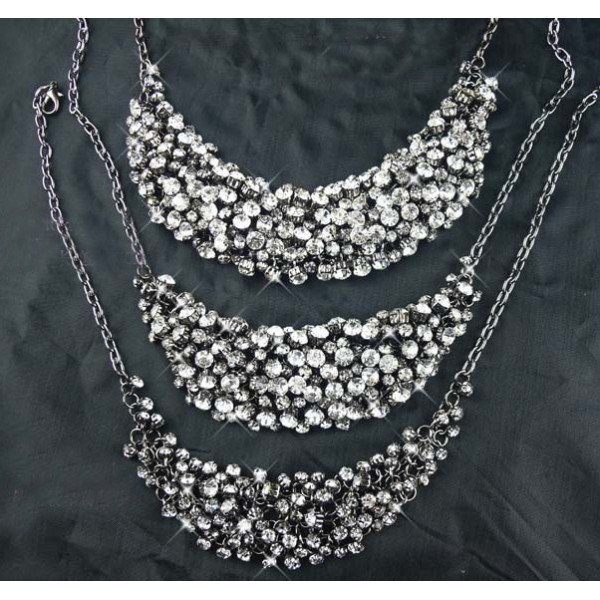 N-1295 charming New Gun-black Chains Shinning Rhinestone Handcraft Necklace