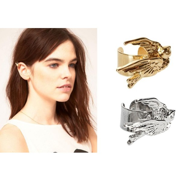 E-0621 2 pieces silver gold plated swallow ear cuff