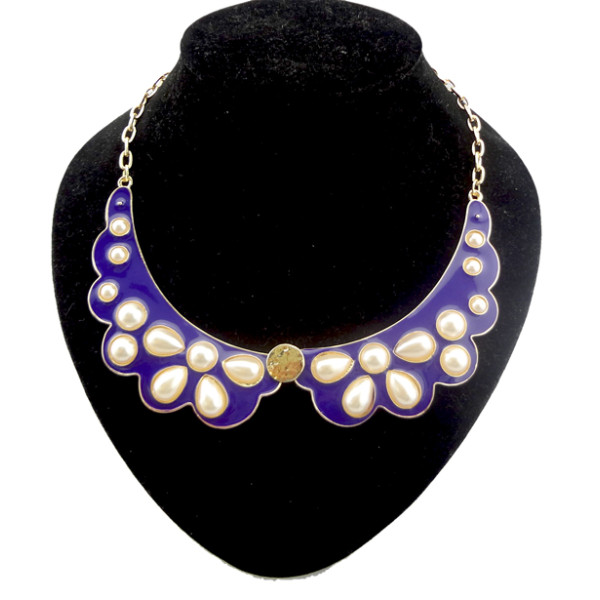 N-1280 gold plated enamel angel wing pearl flower shape collar necklace