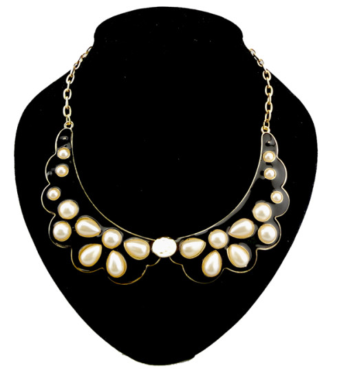 N-1280 gold plated enamel angel wing pearl flower shape collar necklace