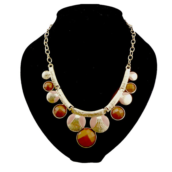 N-0572 European style gold plated enamel faux gem  Movable chain round  choker necklace