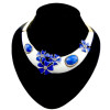 N-2026 blue and white porcelain style enamel flower rhinestone gem hoop necklace