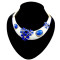 N-2026 blue and white porcelain style enamel flower rhinestone gem hoop necklace