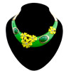 N-2026 blue and white porcelain style enamel flower rhinestone gem hoop necklace