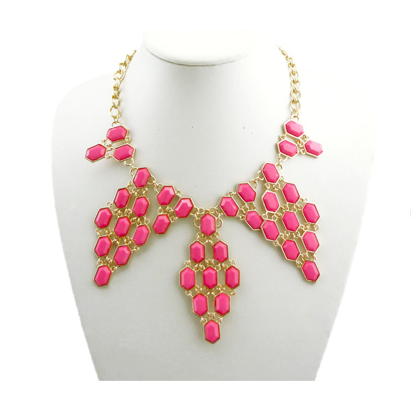 N-0536 gold plated Symmetric geometry polygon Gemstone Necklace
