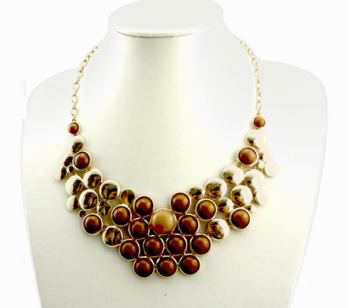 N-0569 gold plated Symmetric geometry Round Gemstone Necklace