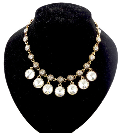 New vintage gold/silver metal zircon crystal dripping pendant choker necklace N-1040