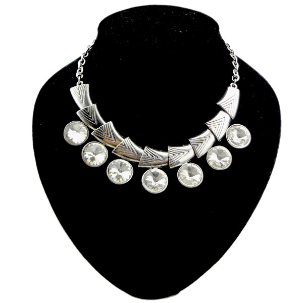 New vintage gold/silver metal geometry chain crystal choker necklace N-1039
