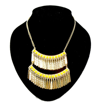 Bohemia Style gold plated beads Double-deck tassels necklace N-0762