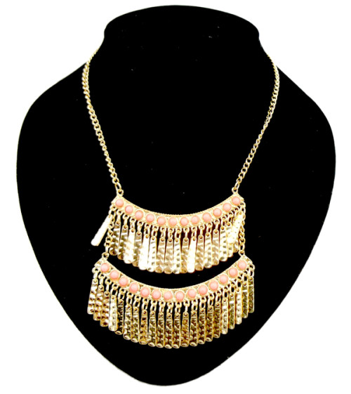 Bohemia Style gold plated beads Double-deck tassels necklace N-0762