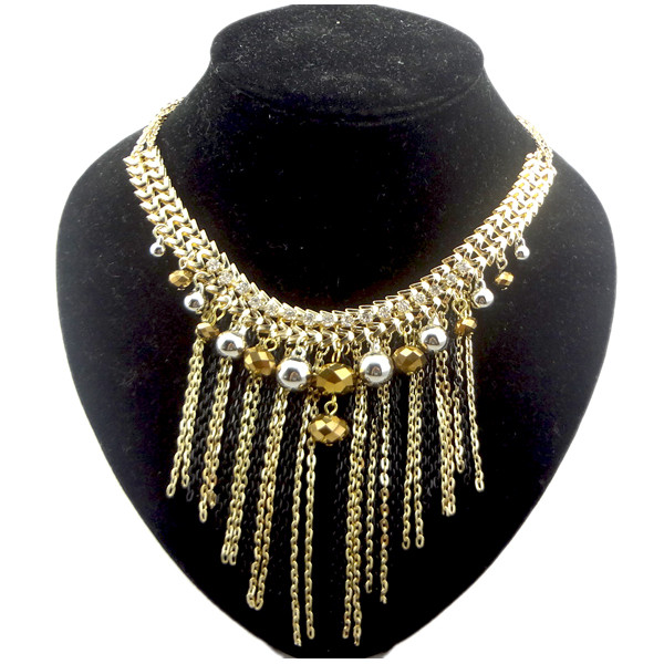 New Style Multilayer gold plated crystal ball  tassel necklace N-1012
