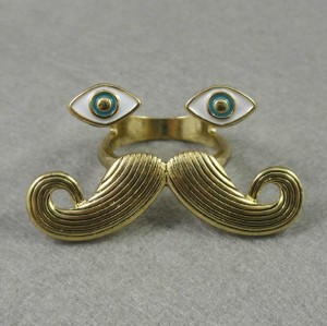Vintage Style  bronze/vintage silver enamel eye Cosplay Mustache ring R-0187