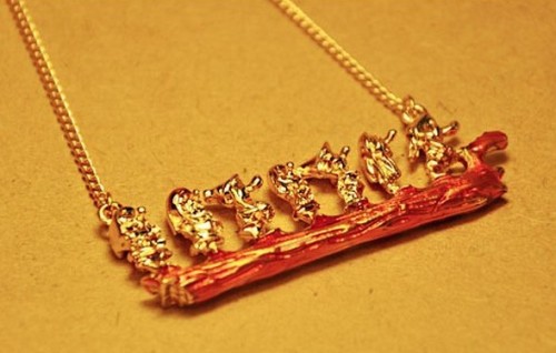 New Style gold tone metal enamel the Seven Dwarfs ring necklace set S-0013