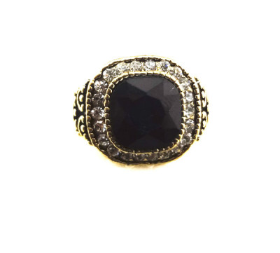 Vintage Style  bronze  rhinestone faux gem ring R-0699