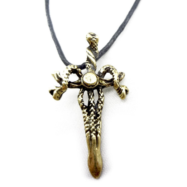 Hemp rope chain bronze snake Sword pendant necklace N-4014