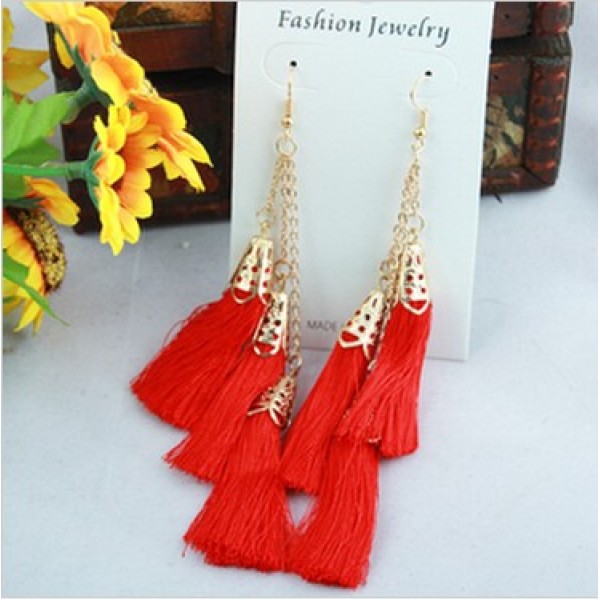 pair gold plated Three layer tassel ear stud earring E-1678