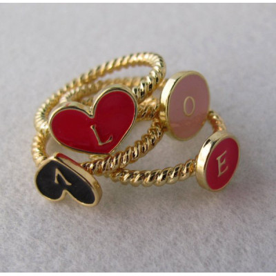 4pieces gold plated enamel love letter ring set R-0613