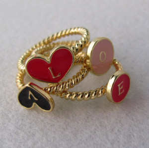 4pieces gold plated enamel love letter ring set R-0613