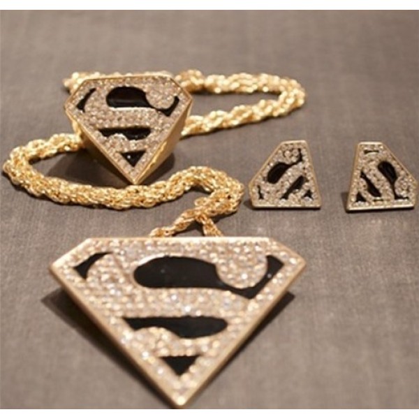European style Gold Plated Black Glazed Rhinestone Letter S Solid Geometry necklace