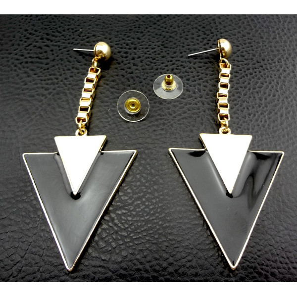 New Enamel Gold Plated Dangle Double Triangle Pendant Ear Stud Earring E-2016