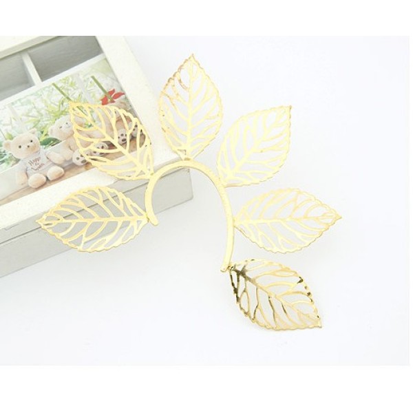 New Punk Rock Gold/Silver Metal Filigree Leaf Non Pierced Hook Ear Cuff Earrings E-0579