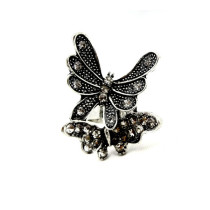 New Rhinestone Metal Gold/Silver Double Butterfly Ring Adjustable Size R-0209