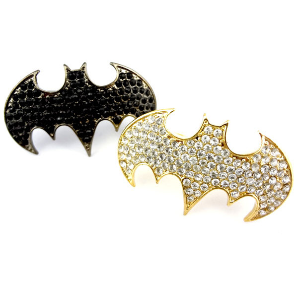 R-0676 European style gold/gun black rhinestone punk bat double fingers ring