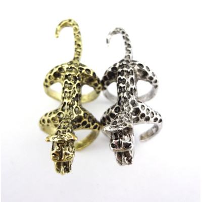 Wholesale 2 pieces retro bronze silver Leopard ring R-0096