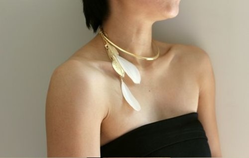 New Style gold plated leaf feather hoop choker necklace N-2009