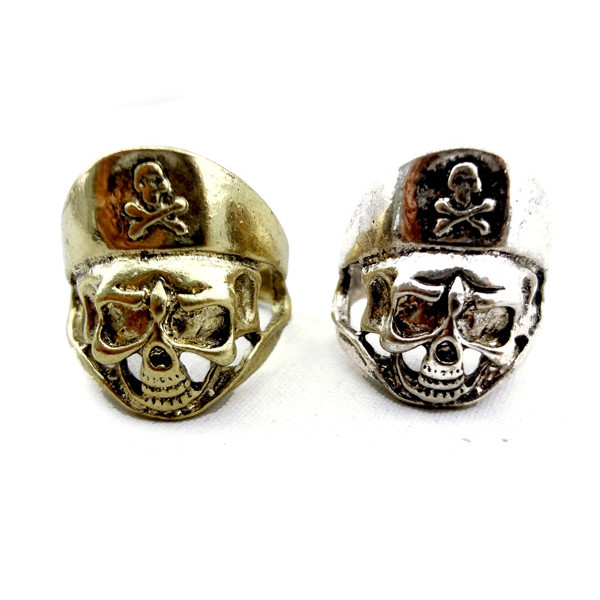 Wholesale 2 Pieces Retro Bronze Silver Skull Bone Pirate Ring #9 Size R-0006