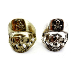 Wholesale 2 Pieces Retro Bronze Silver Skull Bone Pirate Ring #9 Size R-0006