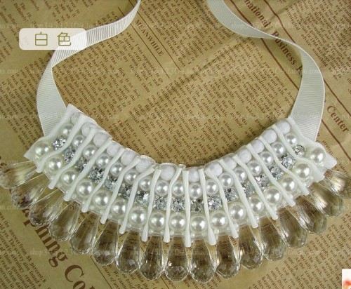 New South Korea retro pearl gem crystal silk Ribbon  Necklace N-1525