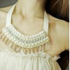 New South Korea retro pearl gem crystal silk Ribbon  Necklace N-1525