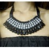 New South Korea retro pearl gem crystal silk Ribbon  Necklace N-1525