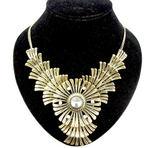 Bohemia Style  Rhinestone  crystal  fan-shaped petal big flower Necklace N-0045