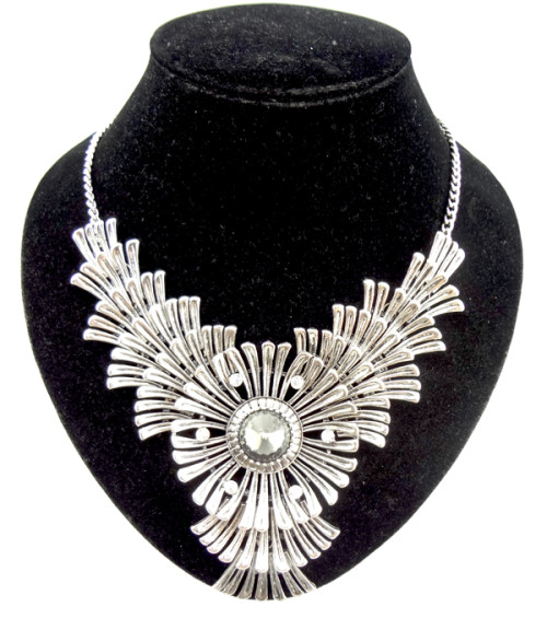 Bohemia Style  Rhinestone  crystal  fan-shaped petal big flower Necklace N-0045