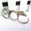 Punk   Rhinestone Bronze silver metal snake  three Fingers Ring #10 #7.5 #8.5 R-0015