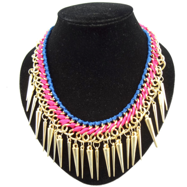 New gold plated ribbon rivet tassels choker necklace N-1319